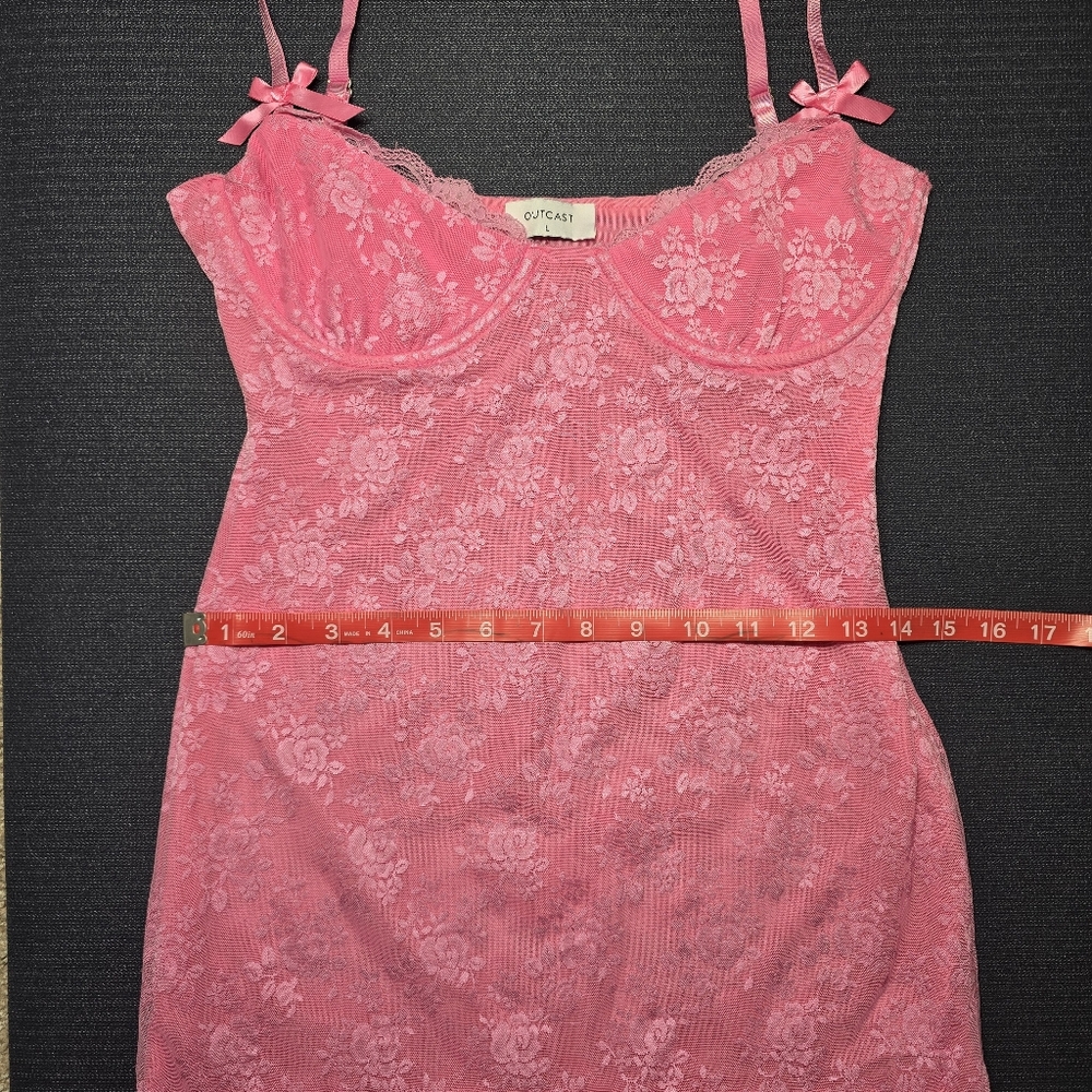 SOLD Outcast Pink Lace Mini Dress Large - Picture 8 of 9